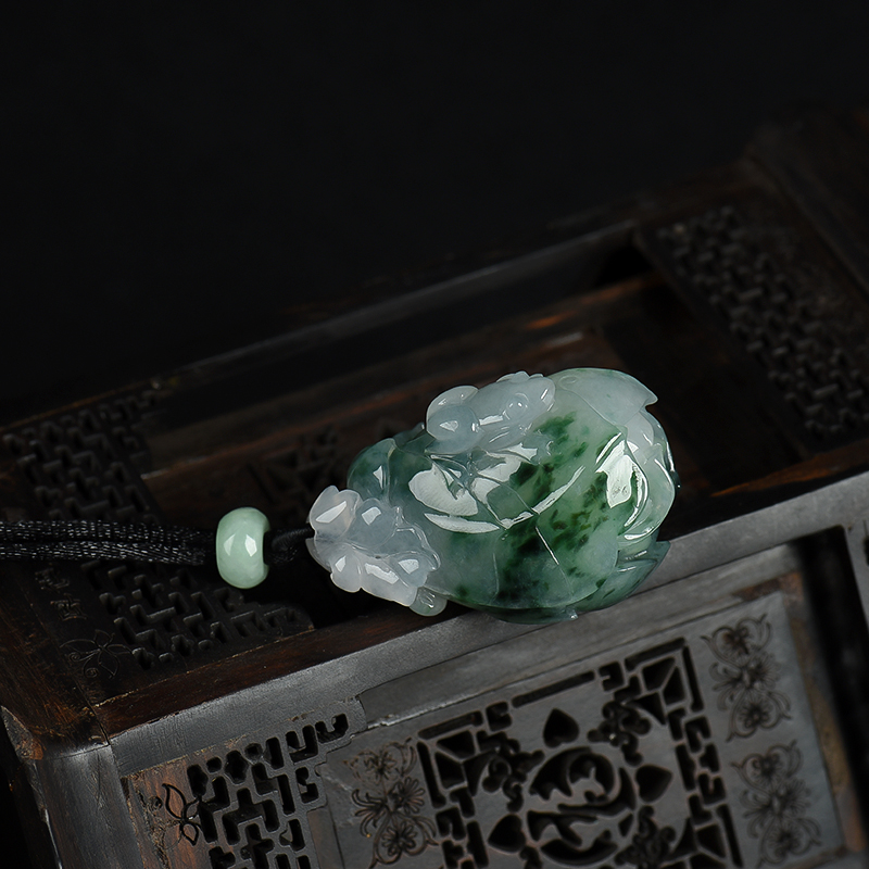 缅甸天然糯种翡翠花开富贵吊坠-红掌柜