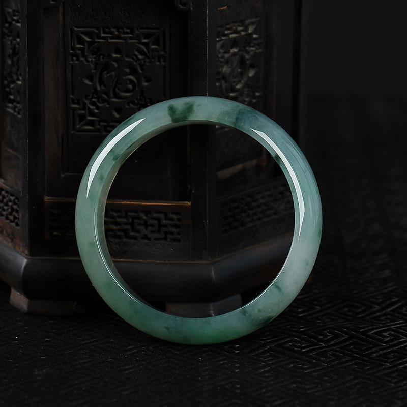 缅甸天然糯冰种飘花翡翠手镯-红掌柜