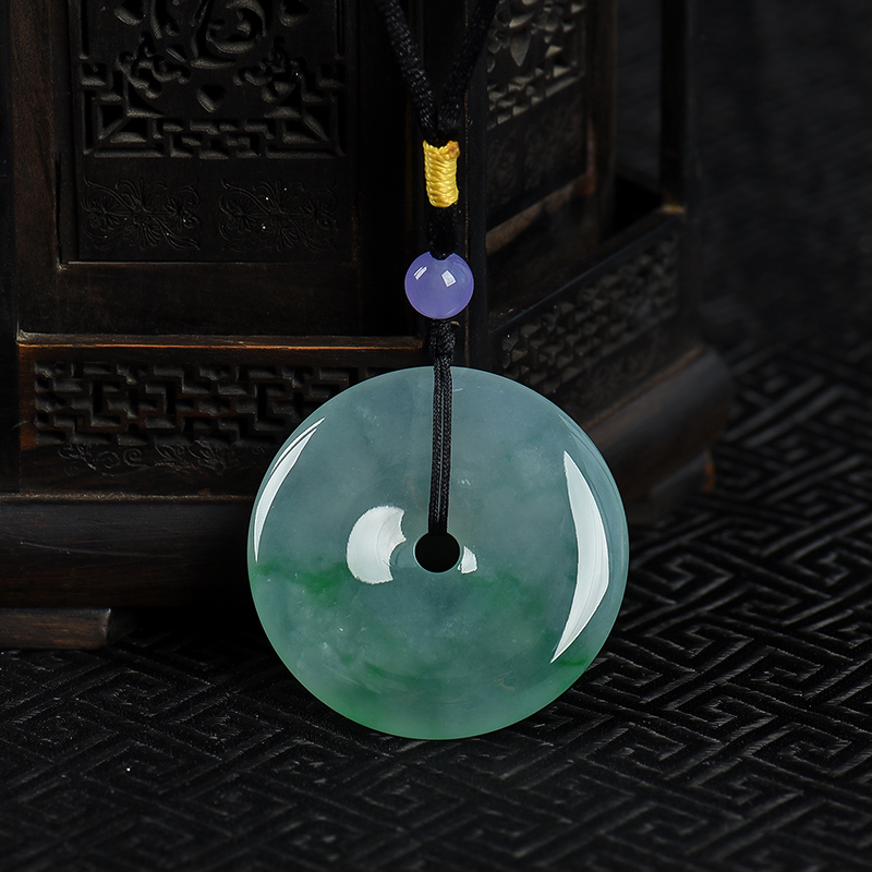 缅甸天然糯冰种飘翠翡翠平安扣吊坠-红掌柜