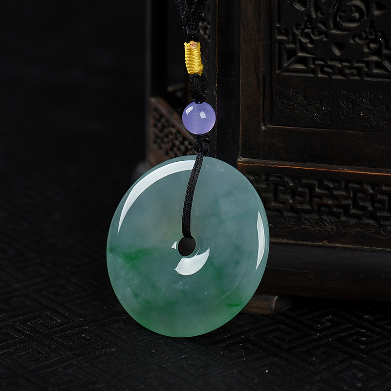 缅甸糯冰种飘翠翡翠平安扣吊坠-红掌柜