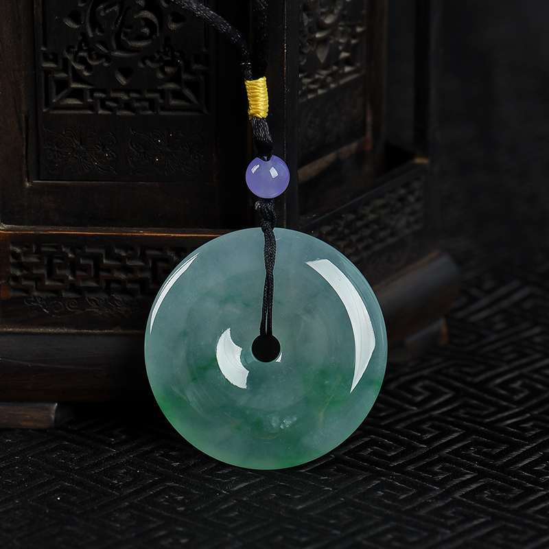 缅甸天然飘翠翡翠平安扣吊坠-红掌柜