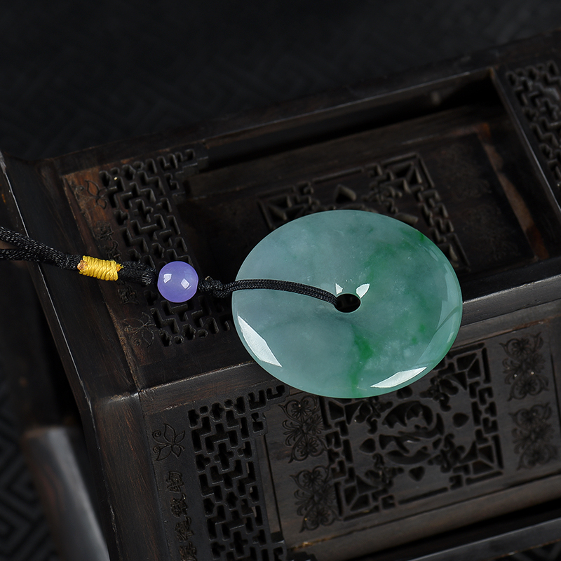 缅甸天然糯冰种翡翠平安扣吊坠-红掌柜