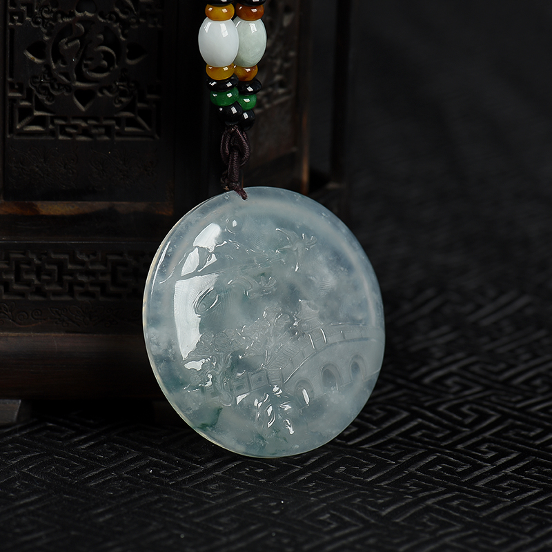 飘花翡翠山水吊坠-红掌柜