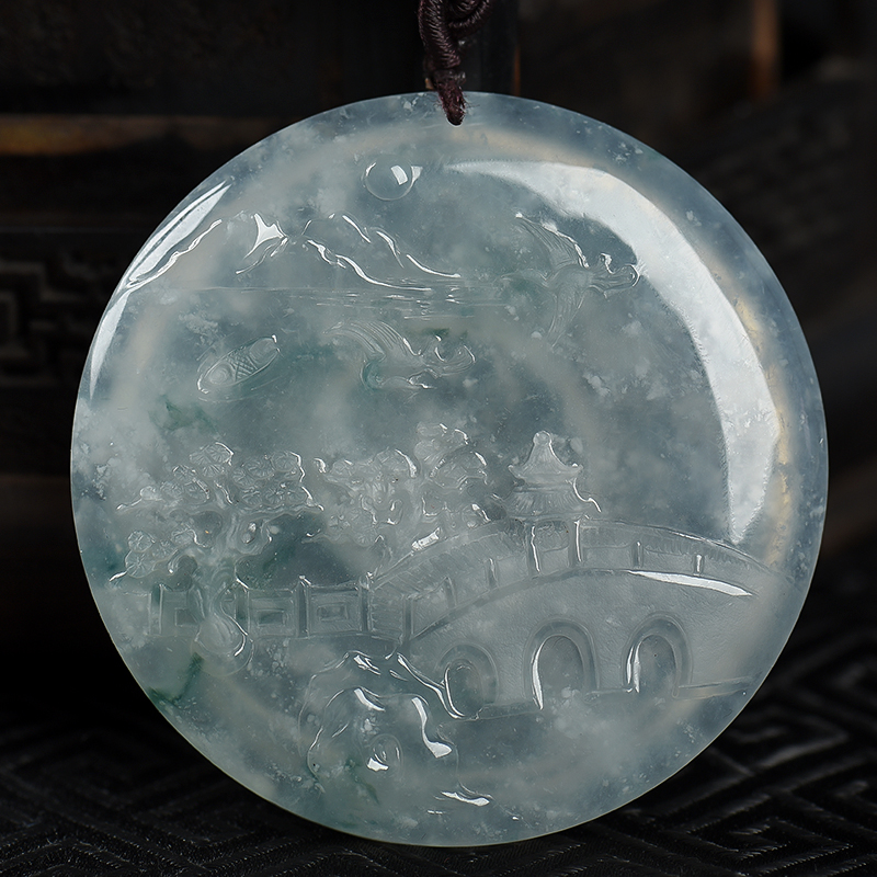 缅甸翡翠山水吊坠-红掌柜