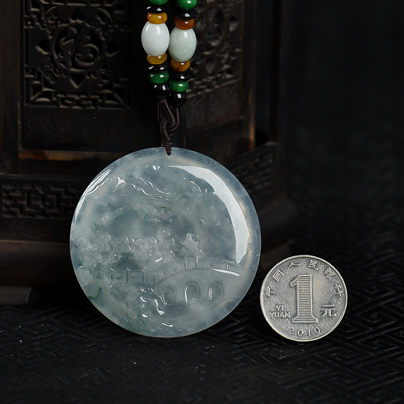 缅甸天然翡翠山水吊坠-红掌柜