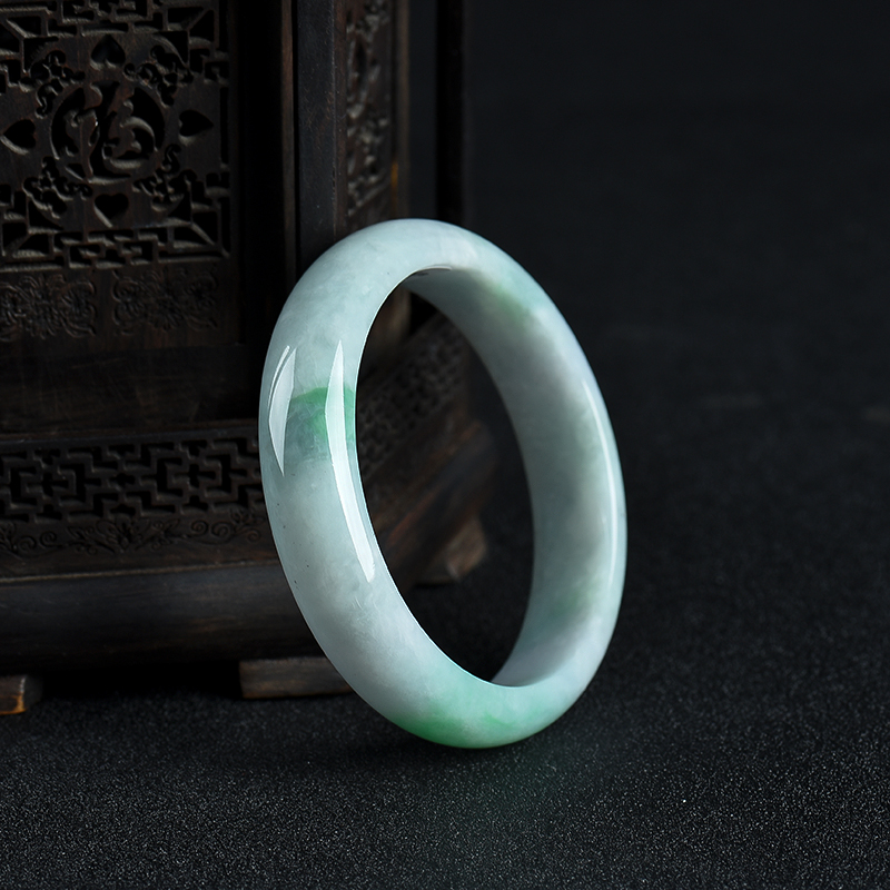 豆种飘翠翡翠手镯-红掌柜