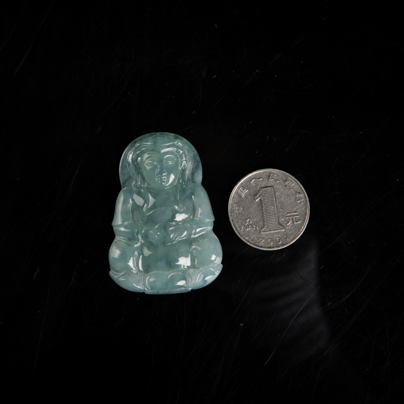糯冰种天然深绿翡翠吊坠-红掌柜
