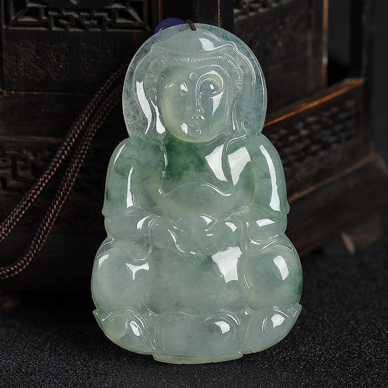 缅甸天然糯冰种飘花翡翠吊坠-红掌柜