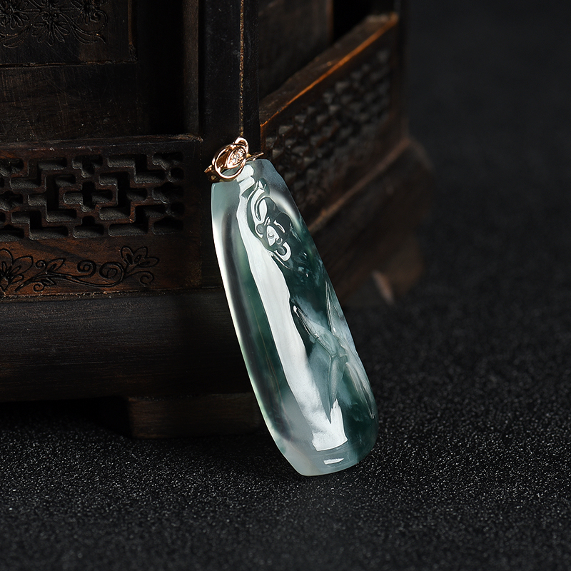 天然糯冰种飘花翡翠福从天降吊坠-红掌柜