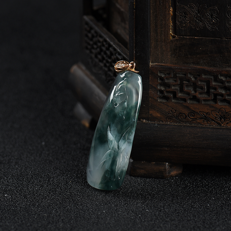 缅甸糯冰种飘花翡翠福从天降吊坠-红掌柜