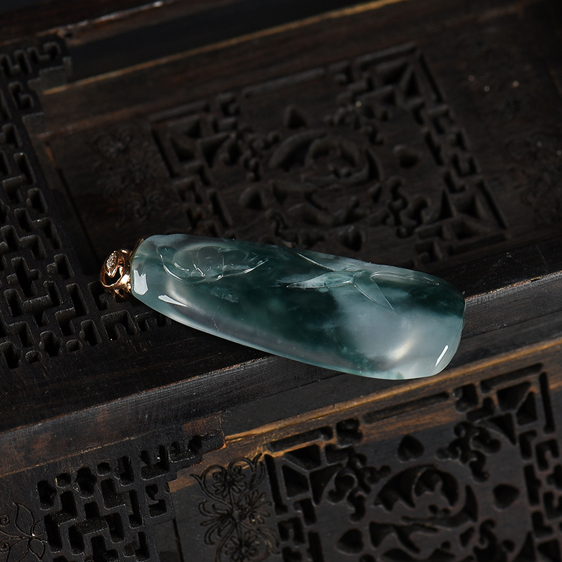 缅甸天然糯冰种翡翠福从天降吊坠-红掌柜