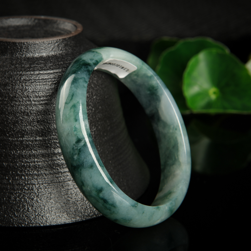 缅甸天然豆种飘花翡翠贵妃镯-红掌柜