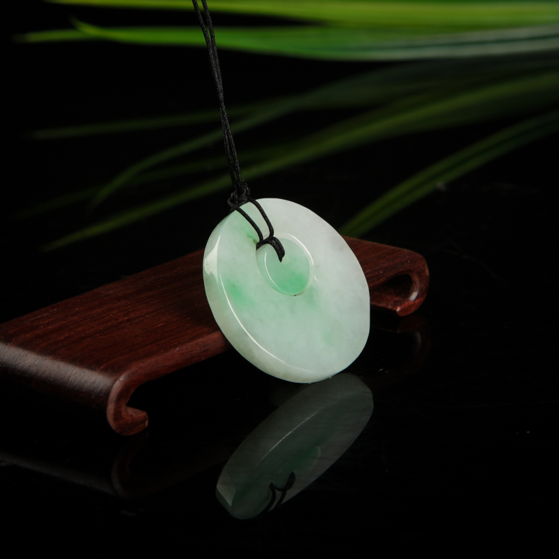 天然豆种飘翠翡翠平安扣吊坠-红掌柜