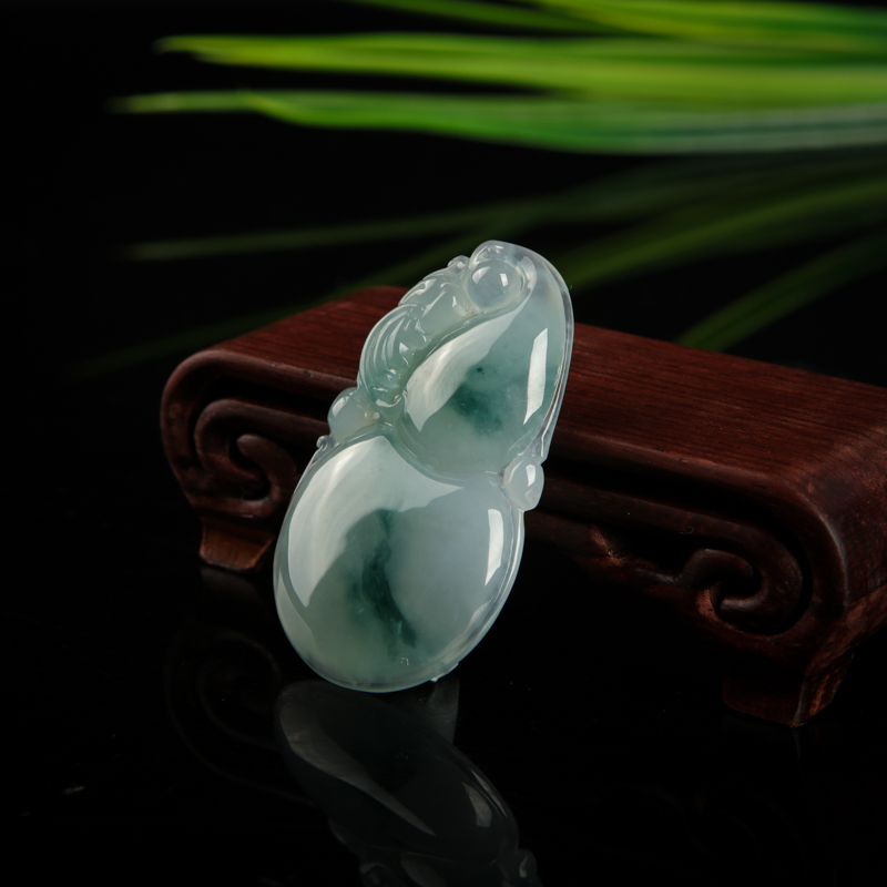 缅甸糯种飘花翡翠葫芦吊坠-红掌柜