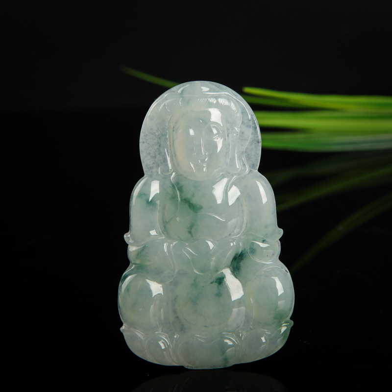 糯冰种飘花翡翠观音吊坠-红掌柜