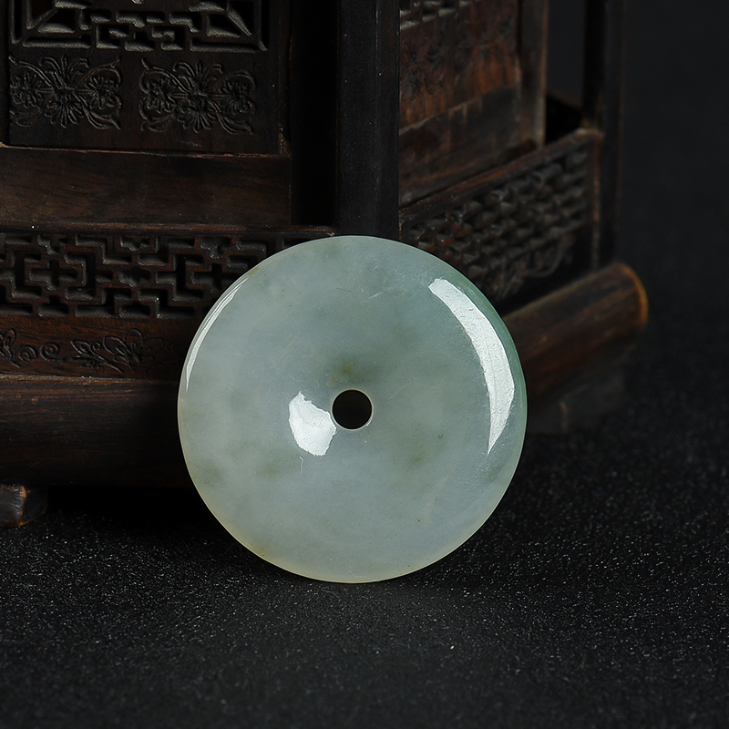 缅甸天然糯冰种飘花翡翠平安扣吊坠-红掌柜