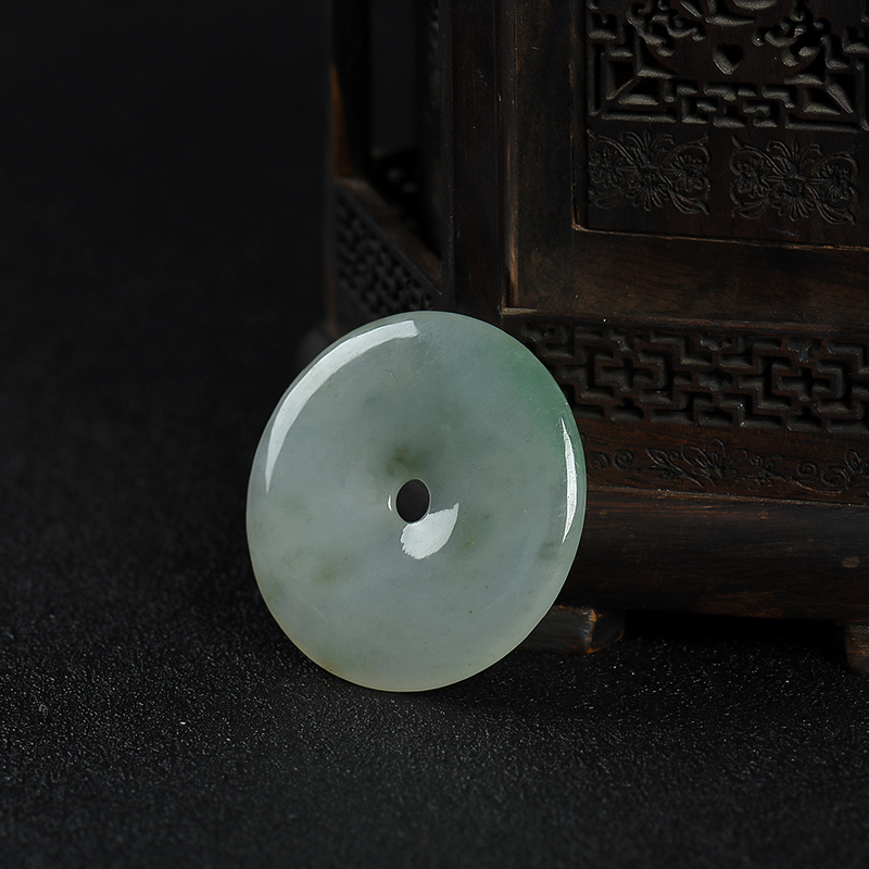 缅甸糯冰种飘花翡翠平安扣吊坠-红掌柜