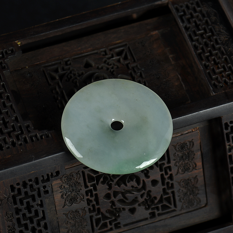 缅甸天然糯冰种翡翠平安扣吊坠-红掌柜