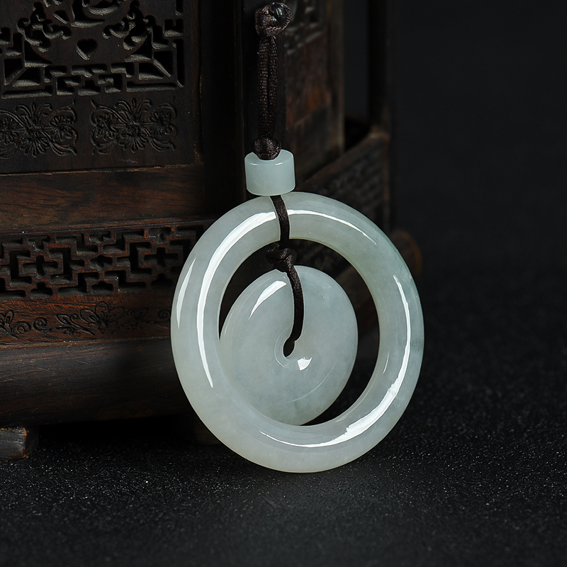 天然糯种灰绿翡翠平安扣吊坠-红掌柜