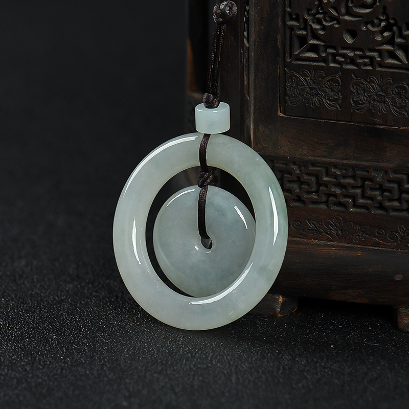 缅甸糯种灰绿翡翠平安扣吊坠-红掌柜