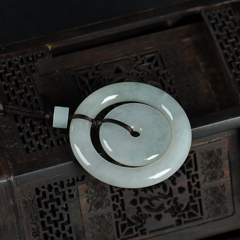 缅甸天然糯种翡翠平安扣吊坠-红掌柜