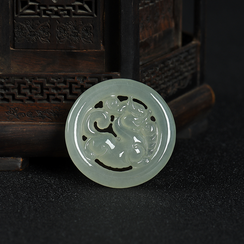 缅甸天然糯冰种深绿翡翠麒麟吊坠-红掌柜