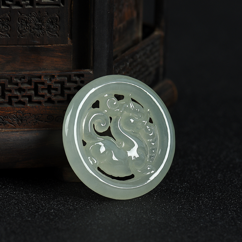 天然糯冰种深绿翡翠麒麟吊坠-红掌柜