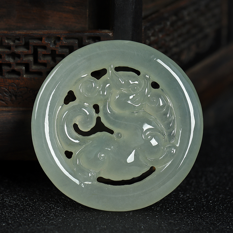 缅甸天然糯冰种深绿翡翠吊坠-红掌柜