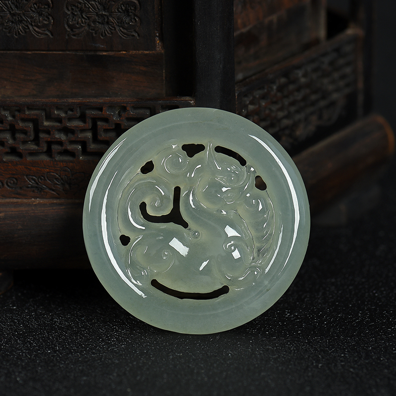 缅甸天然深绿翡翠麒麟吊坠-红掌柜