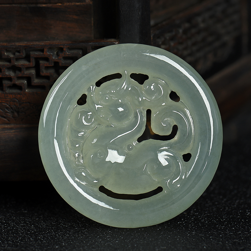 缅甸天然糯冰种深绿翡翠吊坠-红掌柜