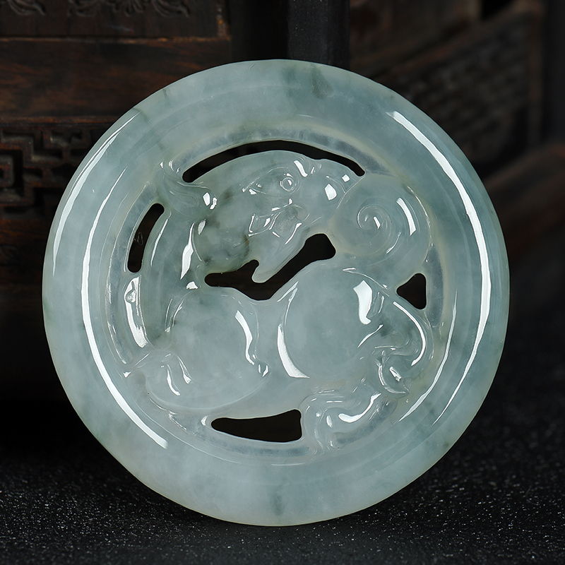 缅甸天然糯种飘花翡翠吊坠-红掌柜