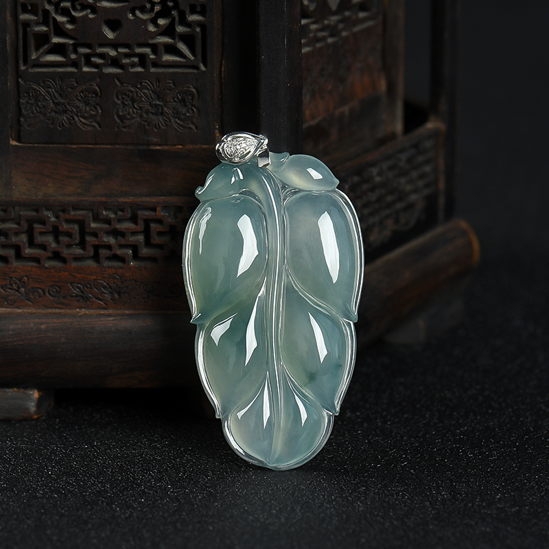 缅甸天然糯冰种飘花翡翠金枝玉叶吊坠-红掌柜