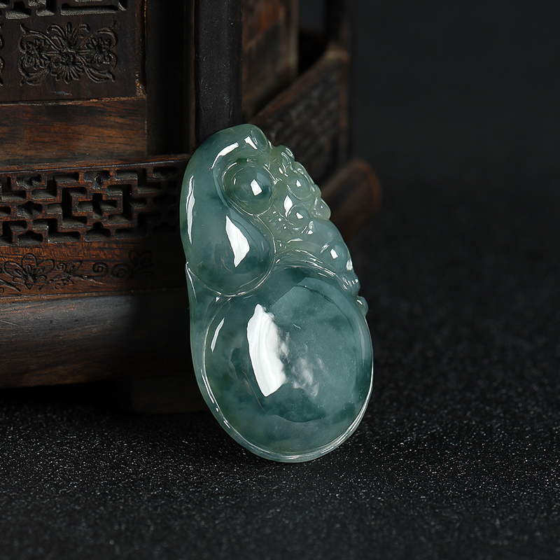 天然糯种飘花翡翠福禄吊坠-红掌柜