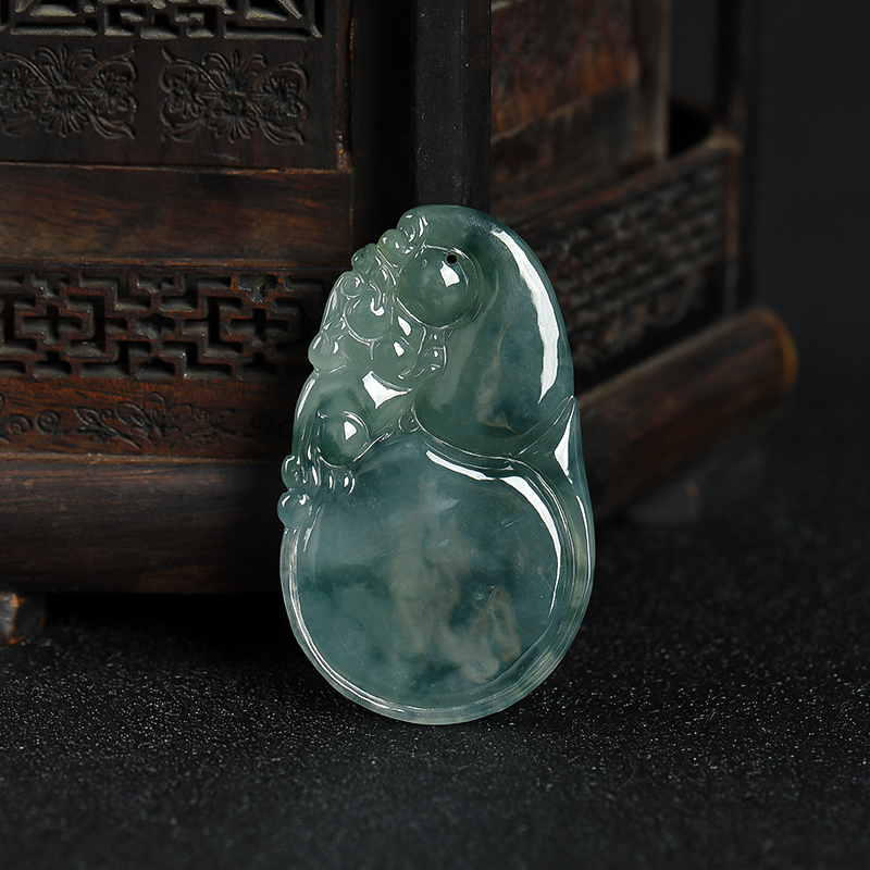 缅甸天然飘花翡翠福禄吊坠-红掌柜