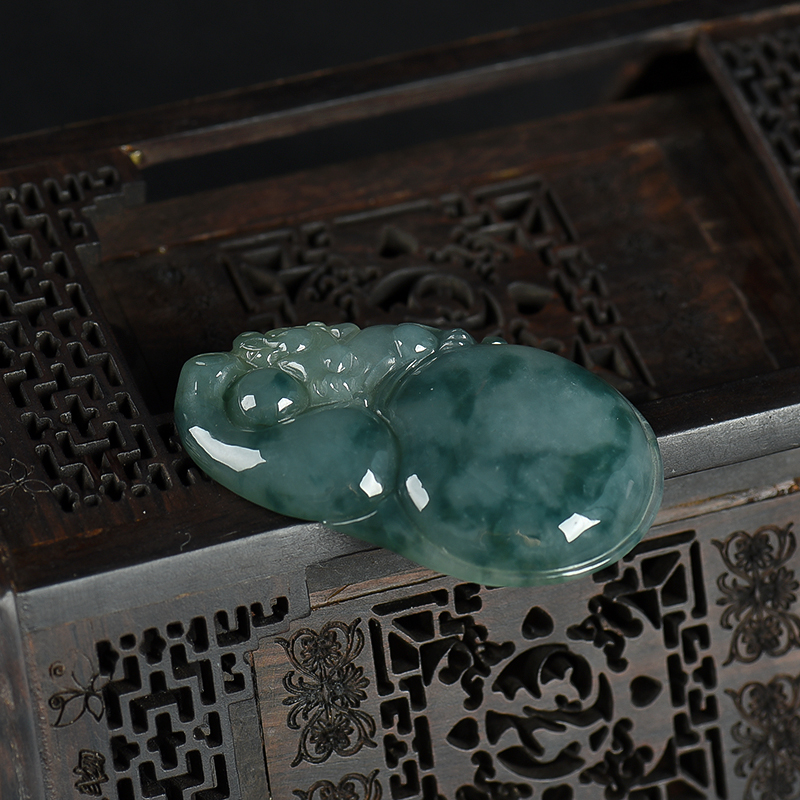 缅甸天然糯种翡翠福禄吊坠-红掌柜