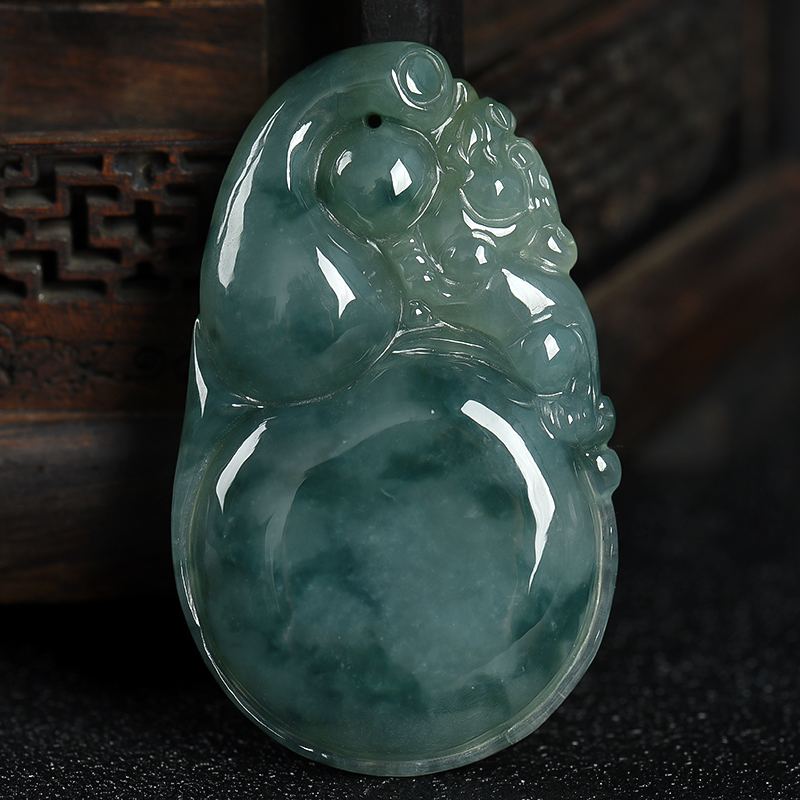 缅甸天然糯种飘花翡翠吊坠-红掌柜