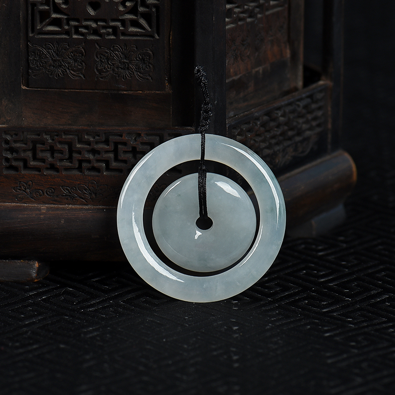 糯冰种飘花翡翠平安扣吊坠-红掌柜