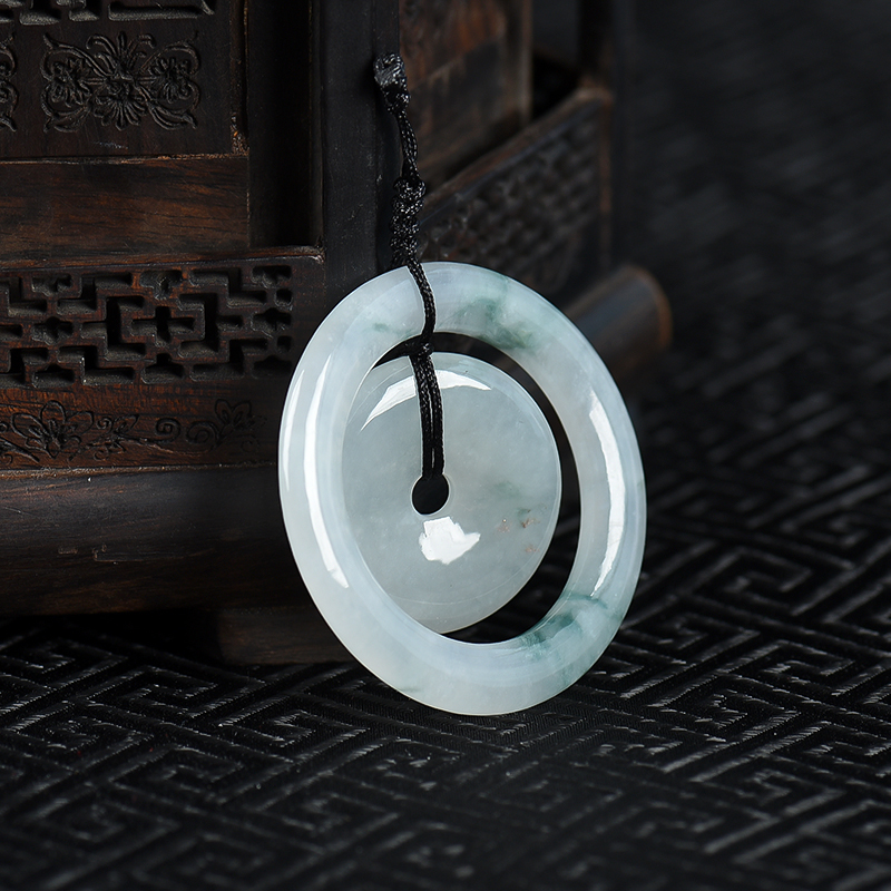 飘花翡翠平安扣吊坠-红掌柜