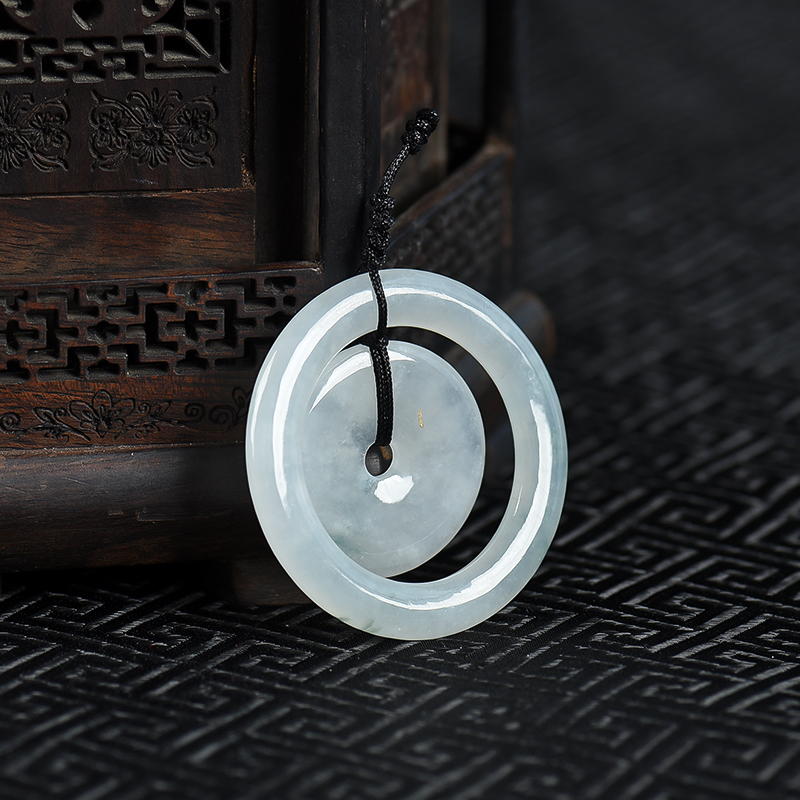 飘花翡翠平安扣吊坠-红掌柜