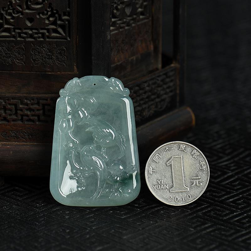 缅甸天然翡翠喜上眉梢吊坠-红掌柜