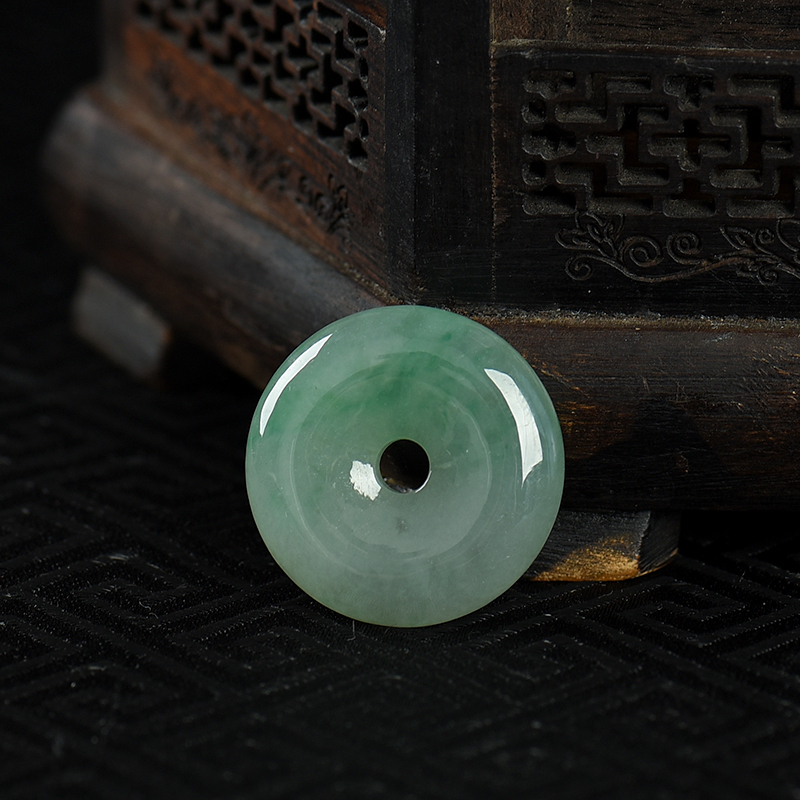 缅甸天然飘翠翡翠平安扣吊坠-红掌柜