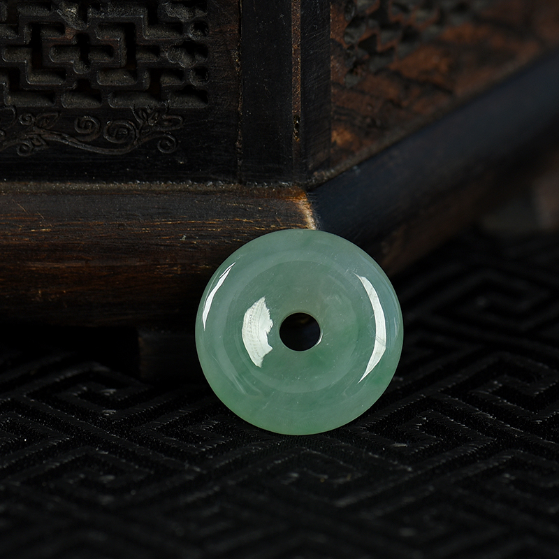 缅甸天然糯冰种飘翠翡翠平安扣吊坠-红掌柜