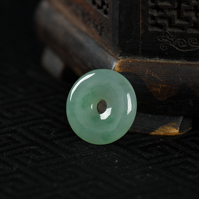 缅甸糯冰种飘翠翡翠平安扣吊坠-红掌柜