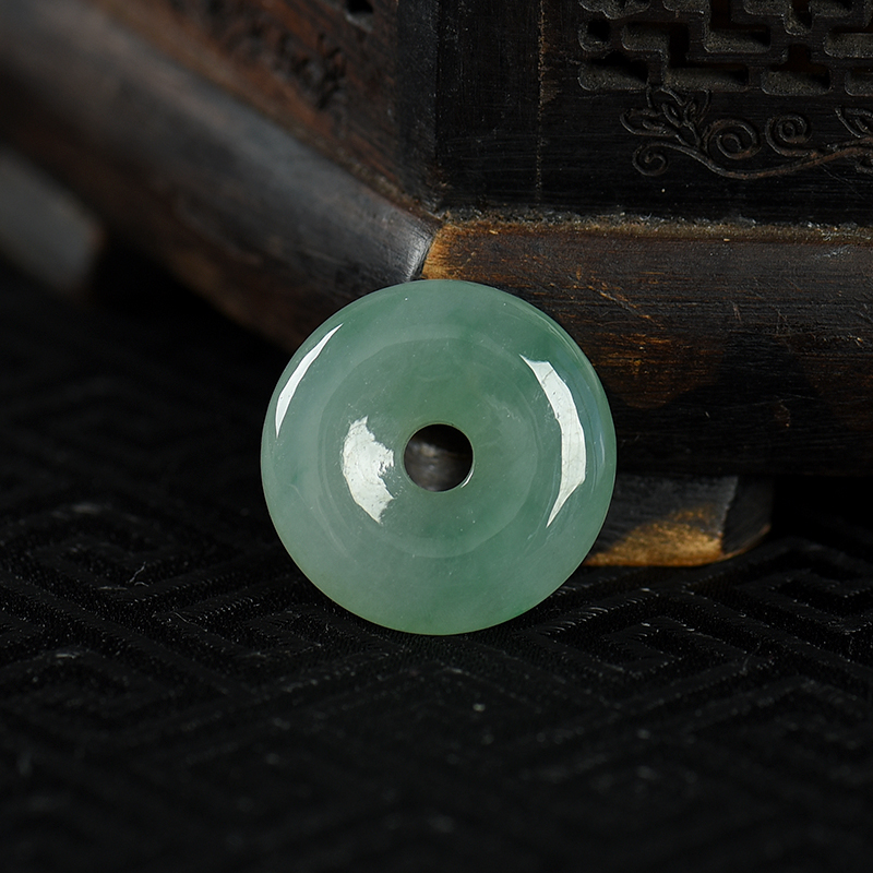 缅甸天然飘翠翡翠平安扣吊坠-红掌柜