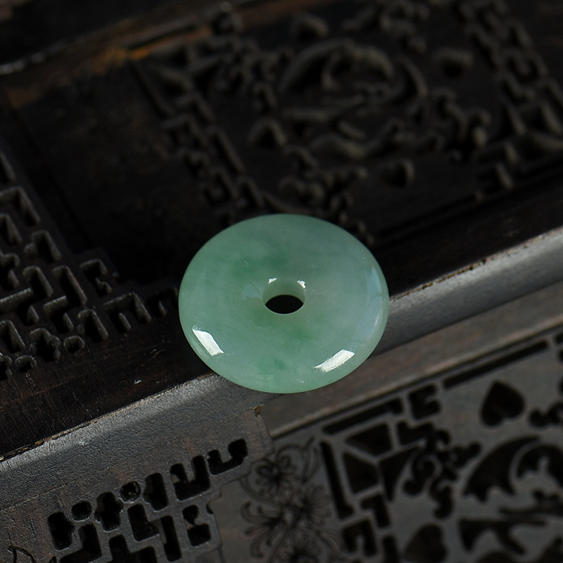 缅甸天然糯冰种翡翠平安扣吊坠-红掌柜