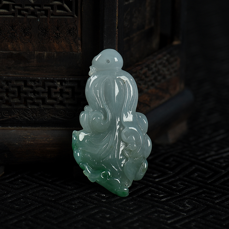 缅甸天然飘翠翡翠百财吊坠-红掌柜