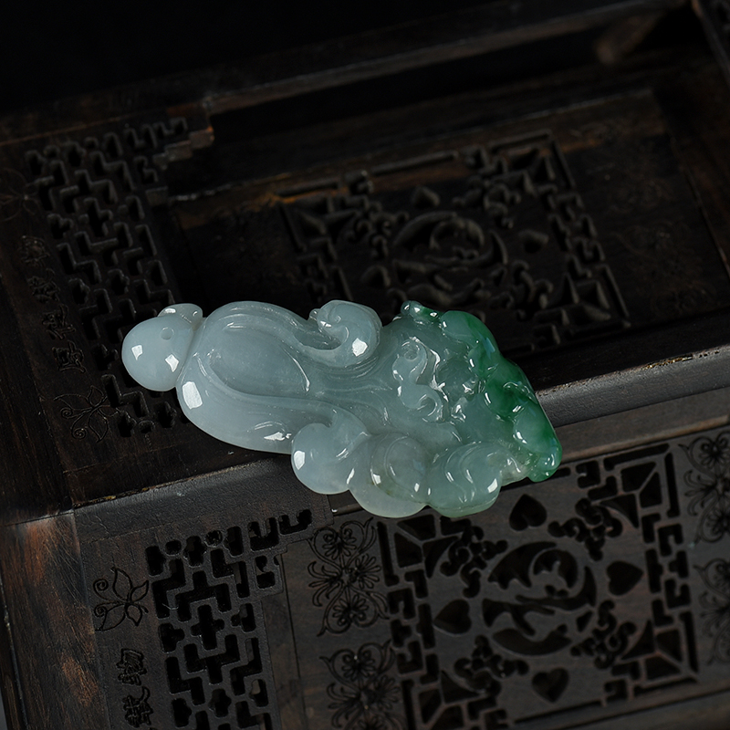 缅甸天然糯种翡翠百财吊坠-红掌柜