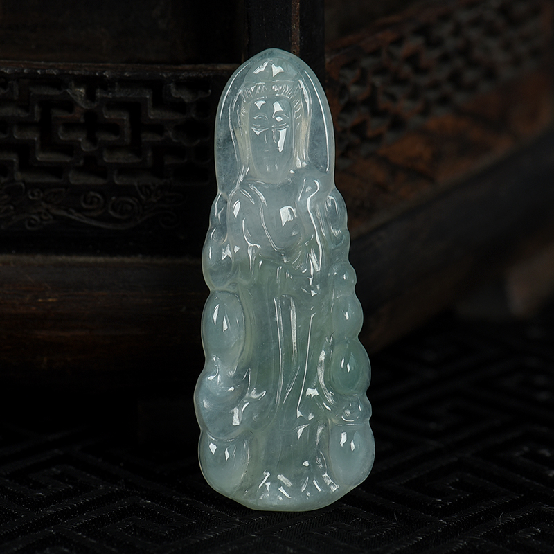 缅甸天然糯冰种飘花翡翠吊坠-红掌柜