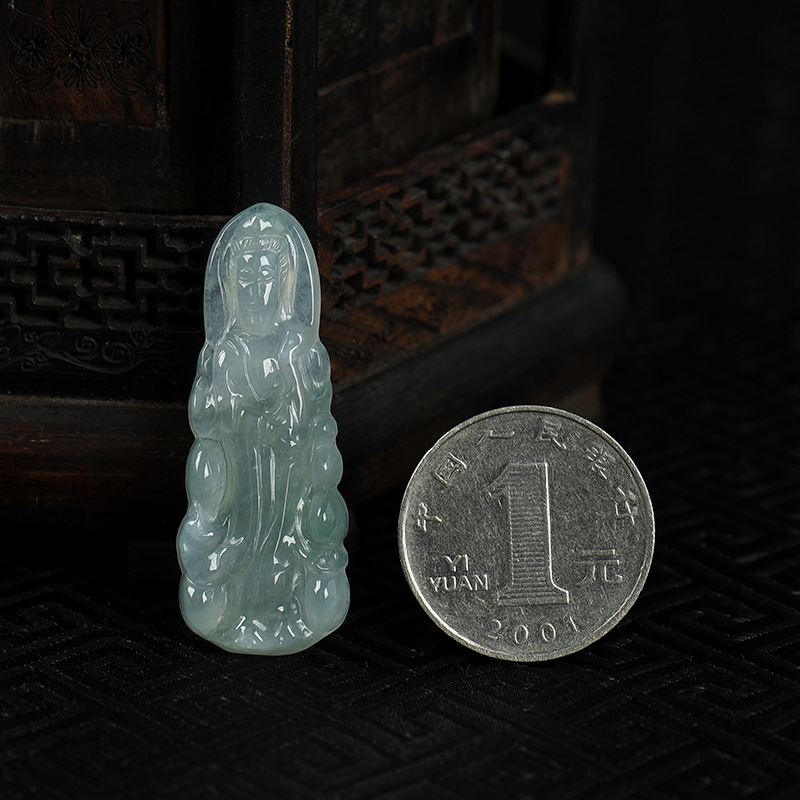 糯冰种飘花翡翠吊坠-红掌柜