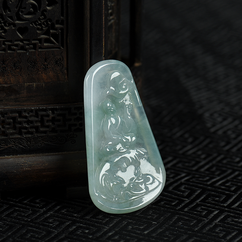 天然糯冰种飘翠翡翠佛吊坠-红掌柜